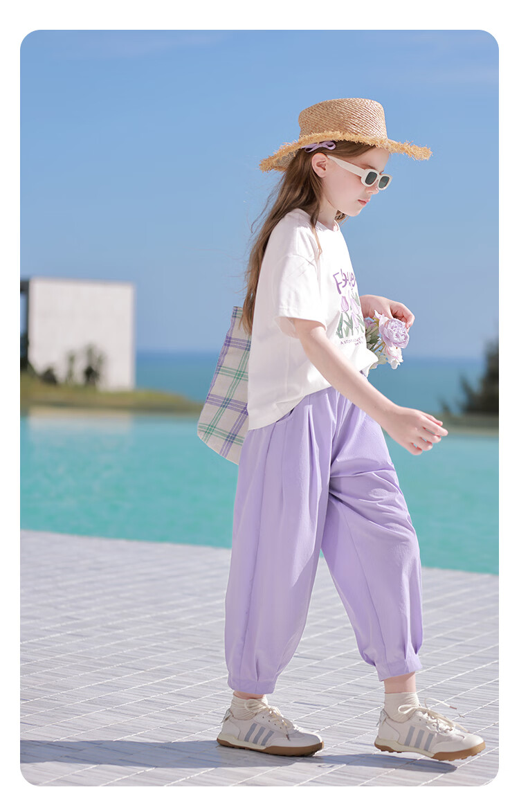CHANZUIGOU Girls' Printed Summer Set 2026 - Trendy Children's Short Sleeve T-Shirt and Pants Sports Two-Piece Set 11